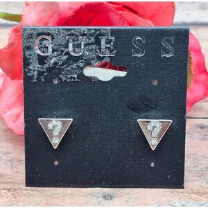 NWT GUESS Classic Triangle Question Mark Silver Tone STUD Earrings Pierced